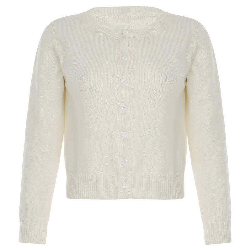 Women's Button Cardigan in Navy, Cream and Grey with Round Neck - 2 - London-stylehouse.com