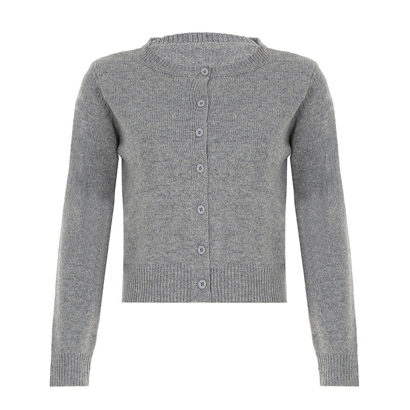 Women's Button Cardigan in Navy, Cream and Grey with Round Neck - 7 - London-stylehouse.com