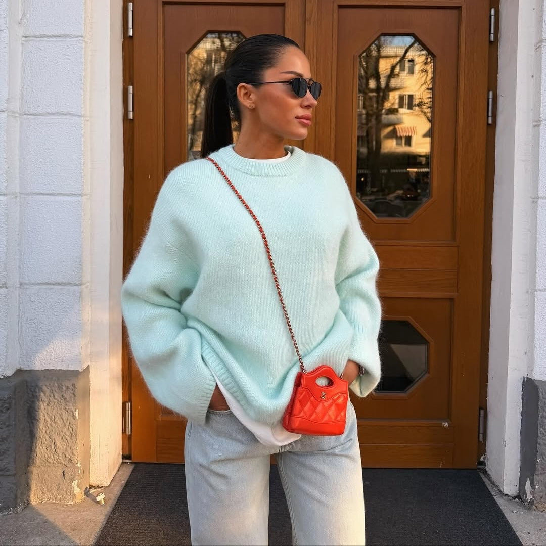 Pullover Women's Relaxed Fit Round Neck with Long Sleeves - 7 - London-stylehouse.com