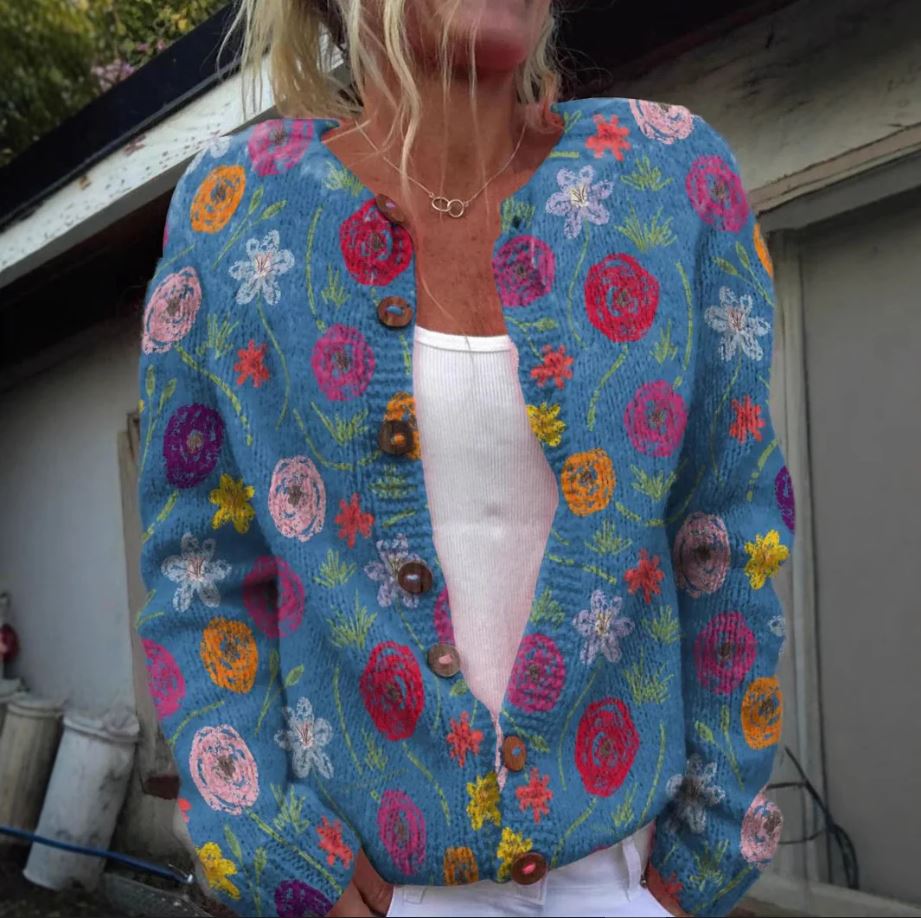 Floral Cardigan Women with Relaxed Fit and Button Detail - 1 - London-stylehouse.com