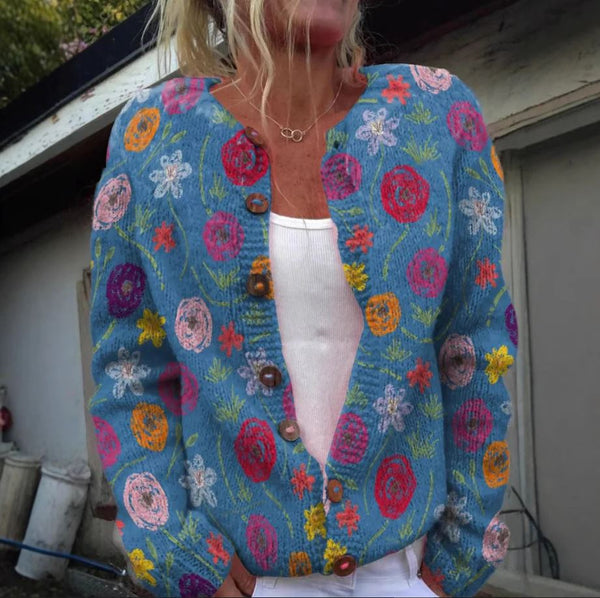 Floral Cardigan Women with Relaxed Fit and Button Detail - 1 - London-stylehouse.com