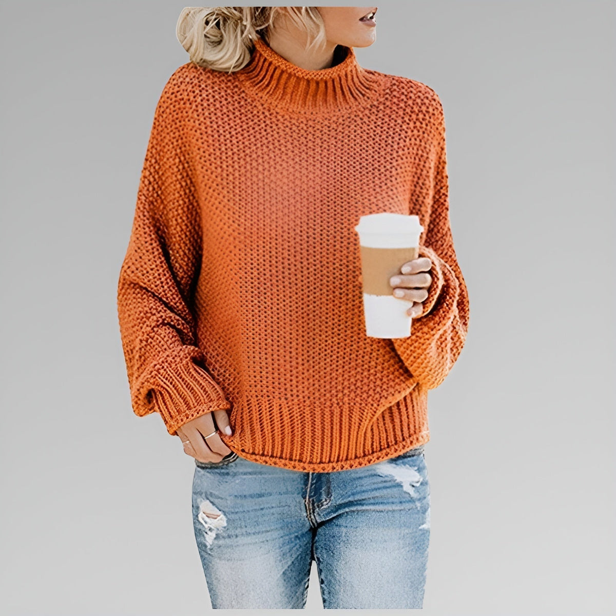 Women's Pullover Jumper with High Neck and Relaxed Fit - 1 - London-stylehouse.com