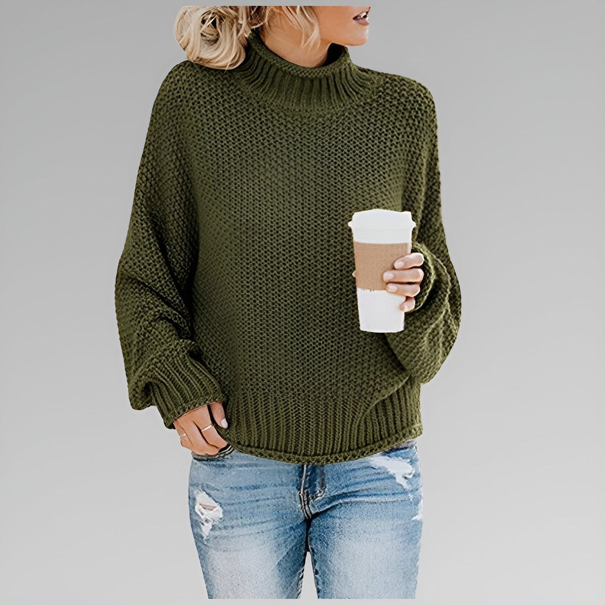 Women's Pullover Jumper with High Neck and Relaxed Fit - 2 - London-stylehouse.com