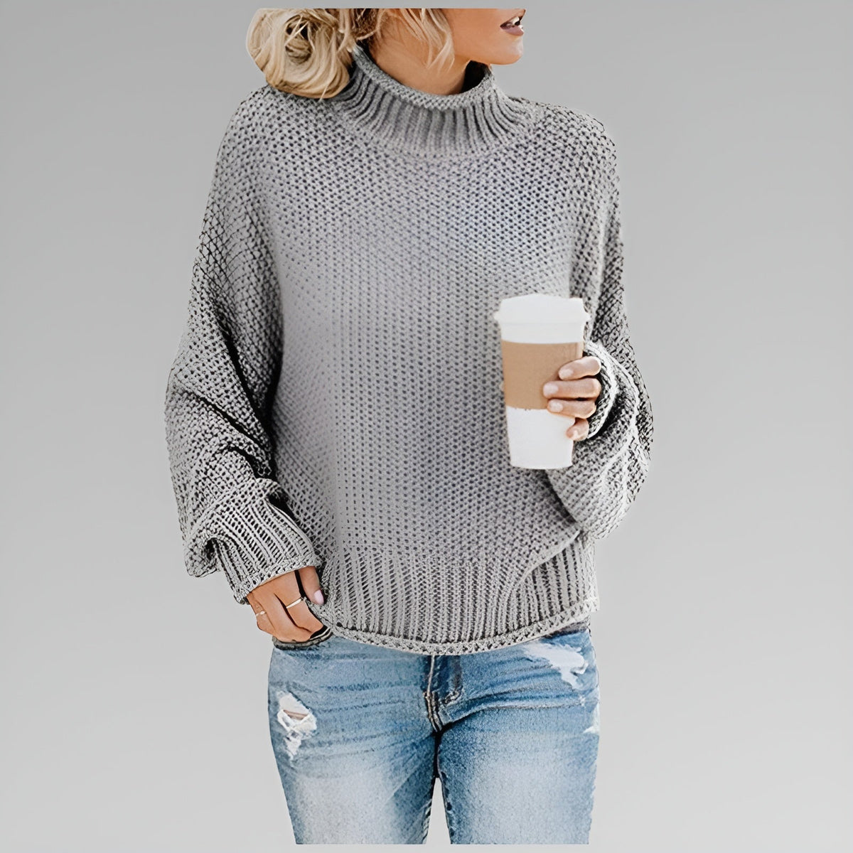 Women's Pullover Jumper with High Neck and Relaxed Fit - 3 - London-stylehouse.com