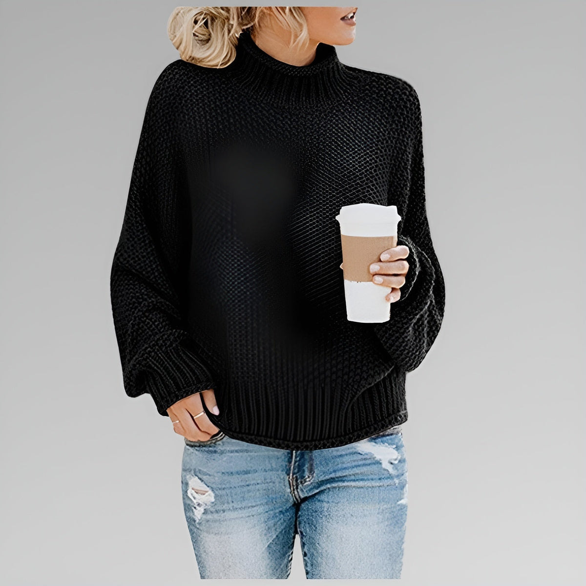 Women's Pullover Jumper with High Neck and Relaxed Fit - 4 - London-stylehouse.com