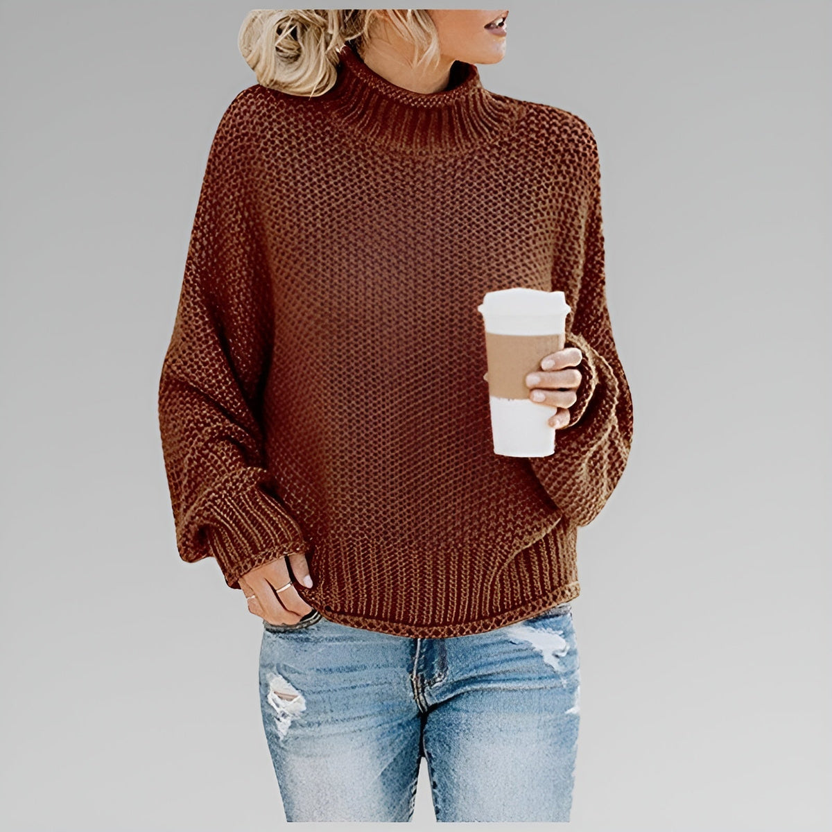 Women's Pullover Jumper with High Neck and Relaxed Fit - 5 - London-stylehouse.com