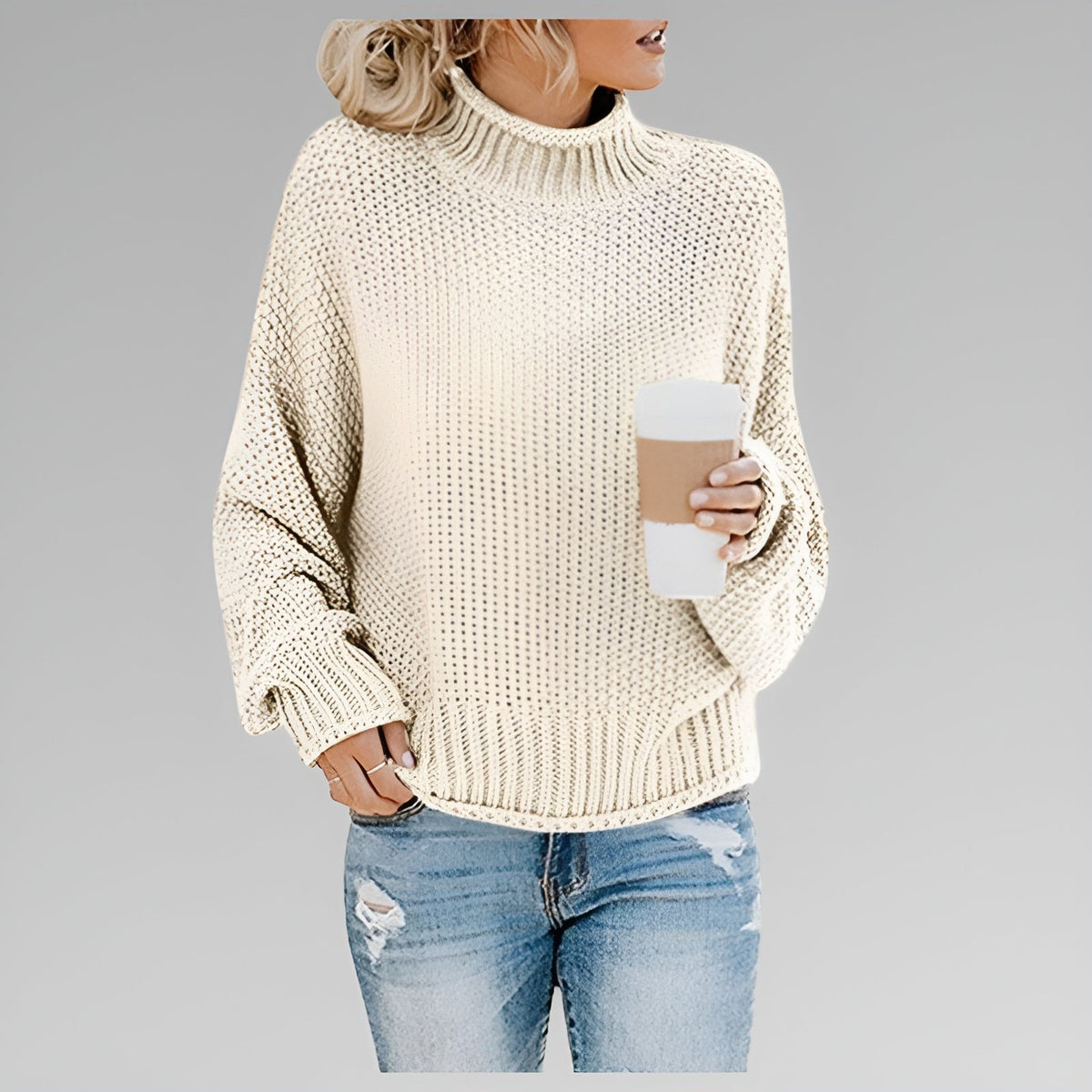 Women's Pullover Jumper with High Neck and Relaxed Fit - 6 - London-stylehouse.com