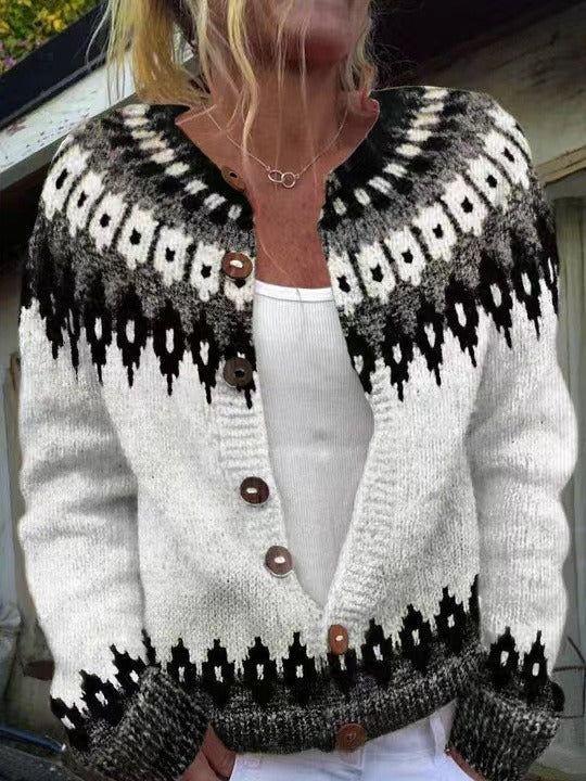 Women’s Cardigan with Unique Pattern and Button Detail - 1 - London-stylehouse.com