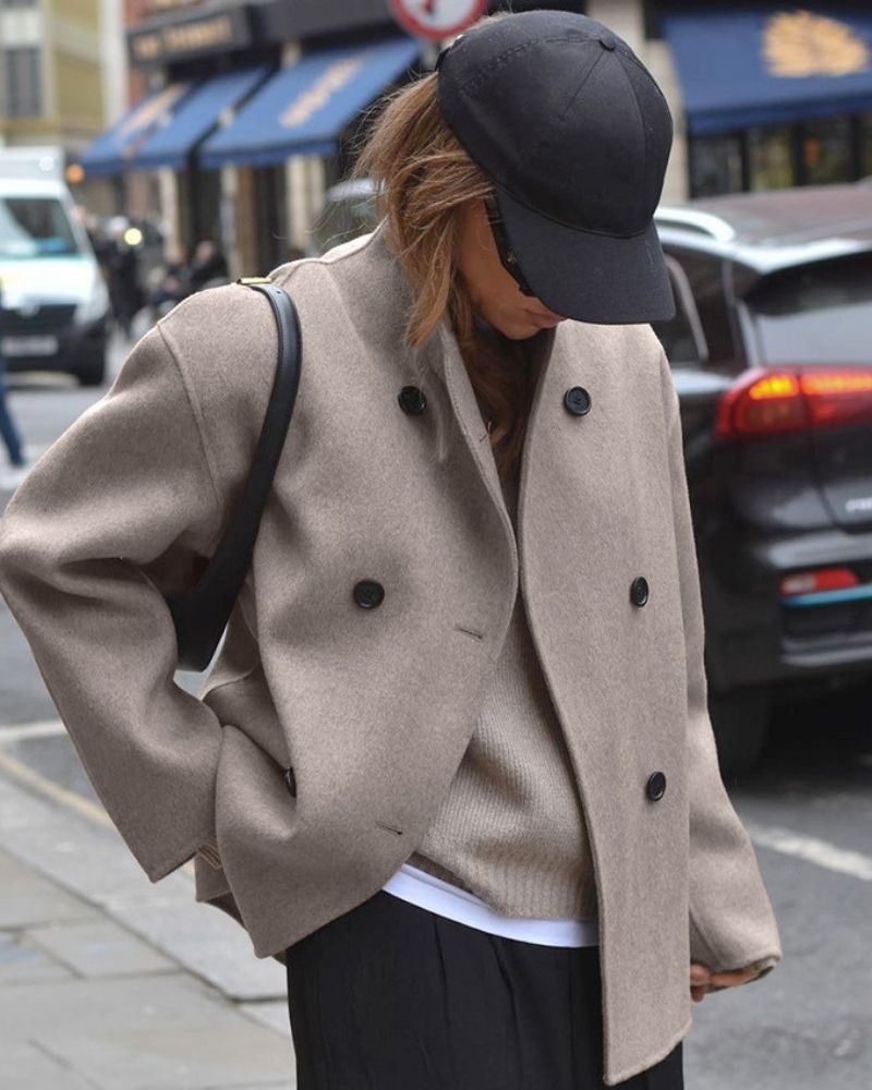Double-Breasted Women's Coat - Relaxed Fit with Button Details - 1 - London-stylehouse.com