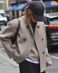 Double-Breasted Women's Coat - Relaxed Fit with Button Details - 1 - London-stylehouse.com