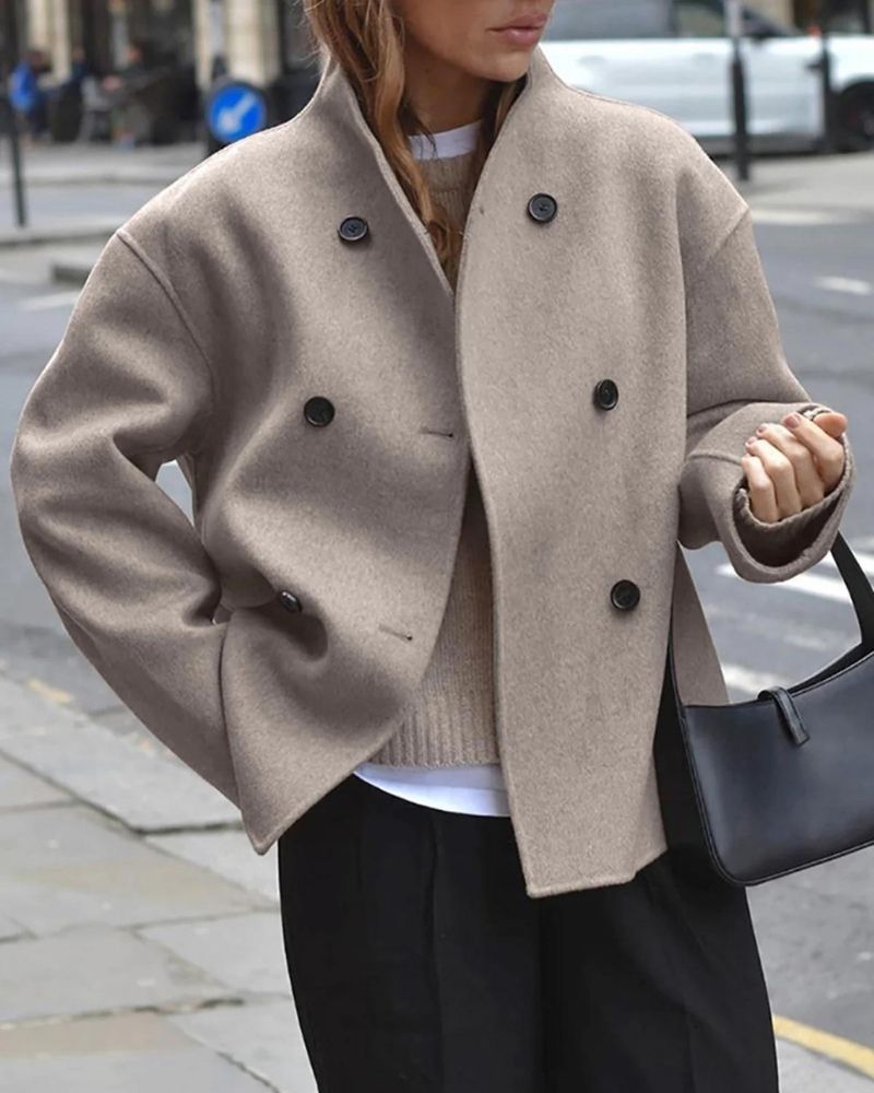 Double-Breasted Women's Coat - Relaxed Fit with Button Details - 2 - London-stylehouse.com