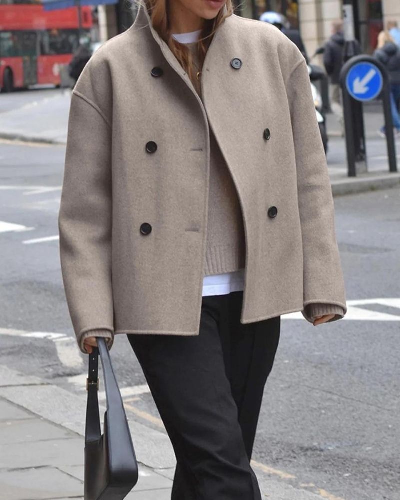 Double-Breasted Women's Coat - Relaxed Fit with Button Details - 3 - London-stylehouse.com