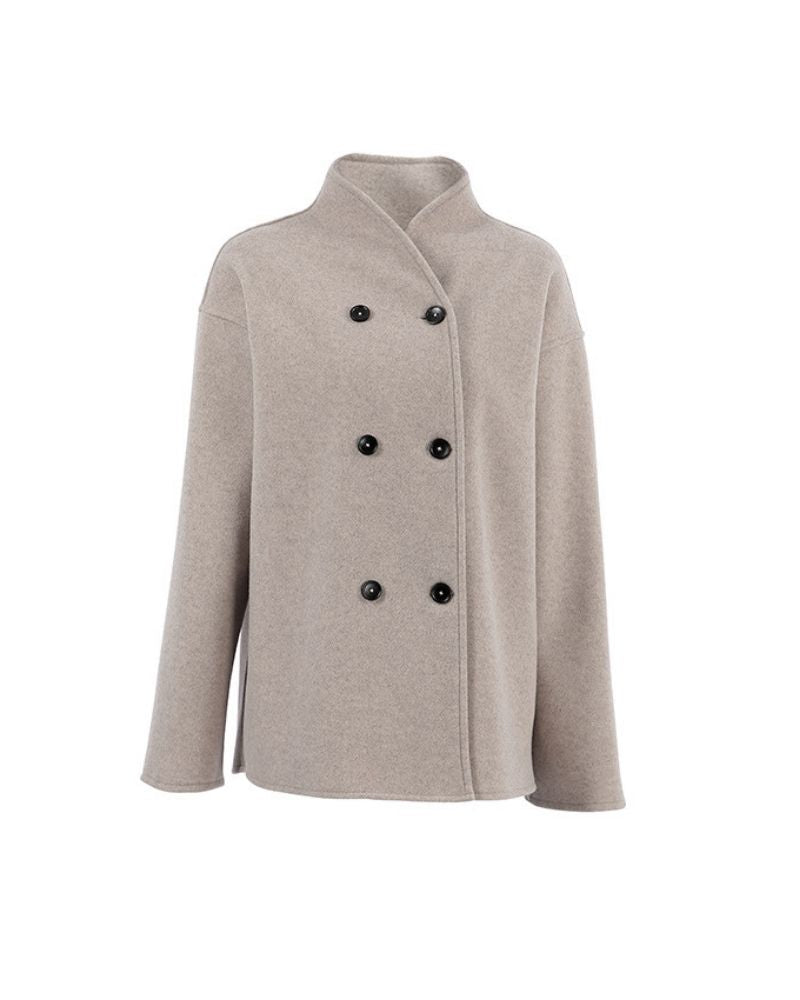 Double-Breasted Women's Coat - Relaxed Fit with Button Details - 6 - London-stylehouse.com