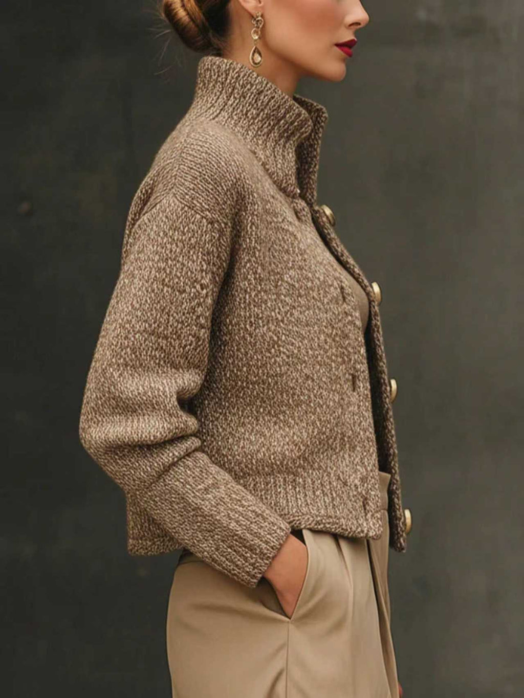 Women's Jacket with Stand-Up Collar and Button Details - 3 - London-stylehouse.com