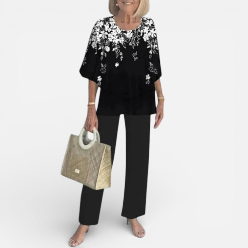 Chic Women's Outfit with Floral Print Top and Tailored Trousers - 1 - London-stylehouse.com