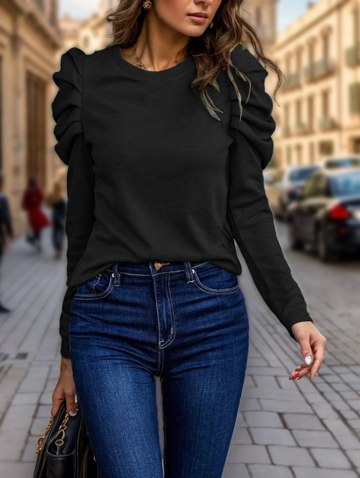 Pullover Women with Ruffled Sleeves and Round Neckline - 2 - London-stylehouse.com