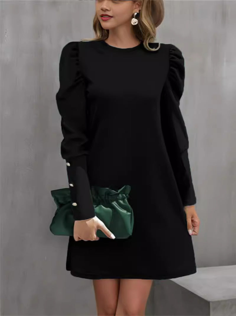Puff Sleeve Dress for Women with Classic Neckline and Relaxed Fit - 6 - London-stylehouse.com