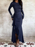 Evening Dress Women Long Sleeve Fitted with Asymmetrical Ruffles - 7 - London-stylehouse.com