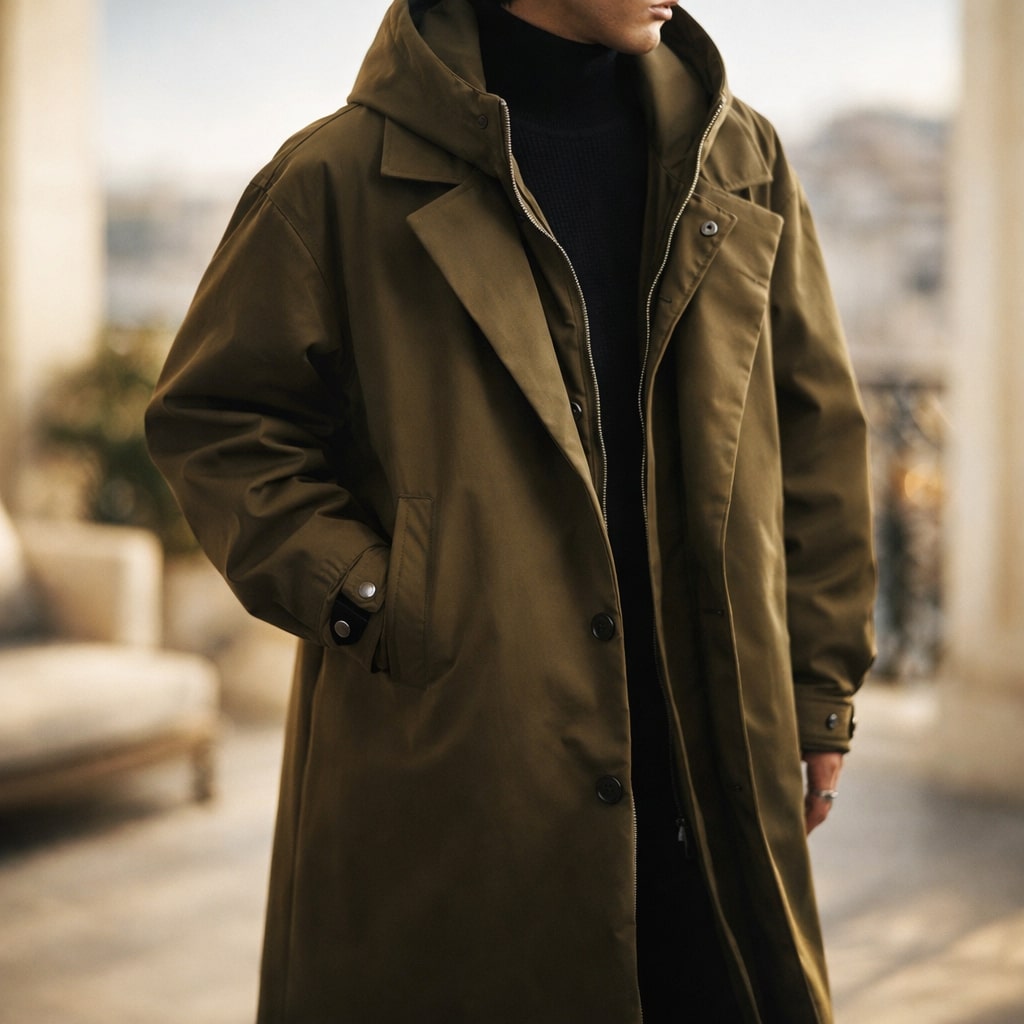 Women's Longline Coat with Hood and Tailored Fit - 3 - London-stylehouse.com