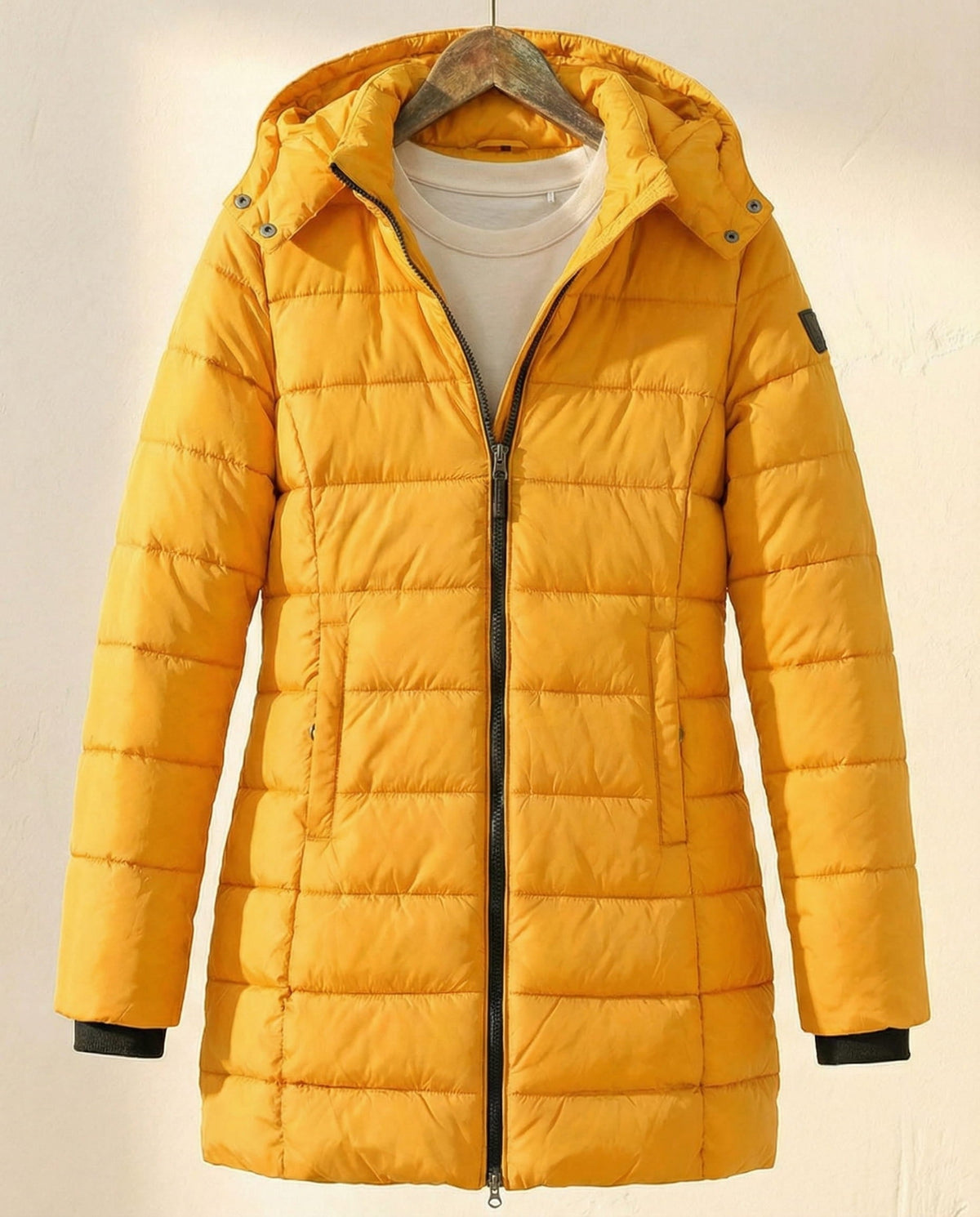 Women's Puffer Jacket with Hood - Long Sleeve, Zip Front, Warm Colour - 1 - London-stylehouse.com