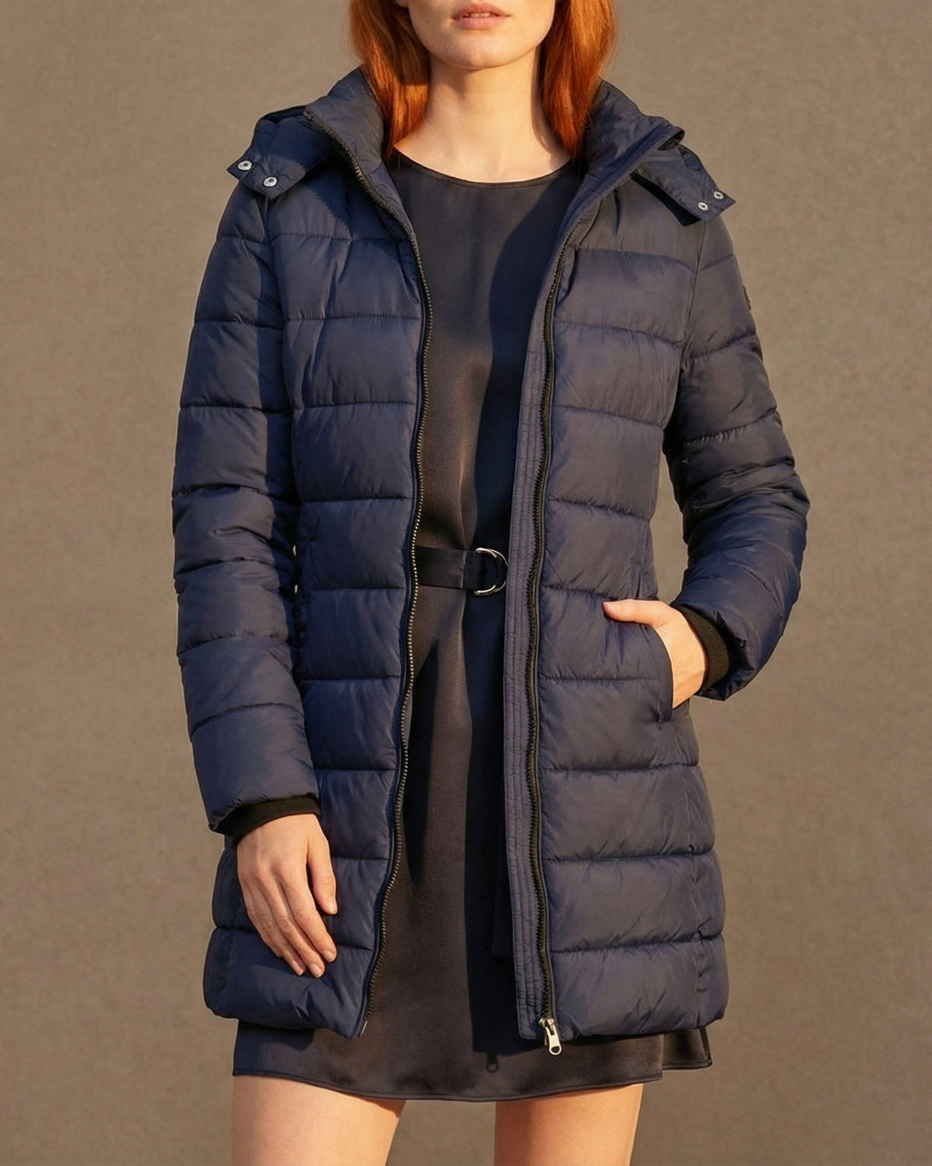 Women's Puffer Jacket with Hood - Long Sleeve, Zip Front, Warm Colour - 10 - London-stylehouse.com