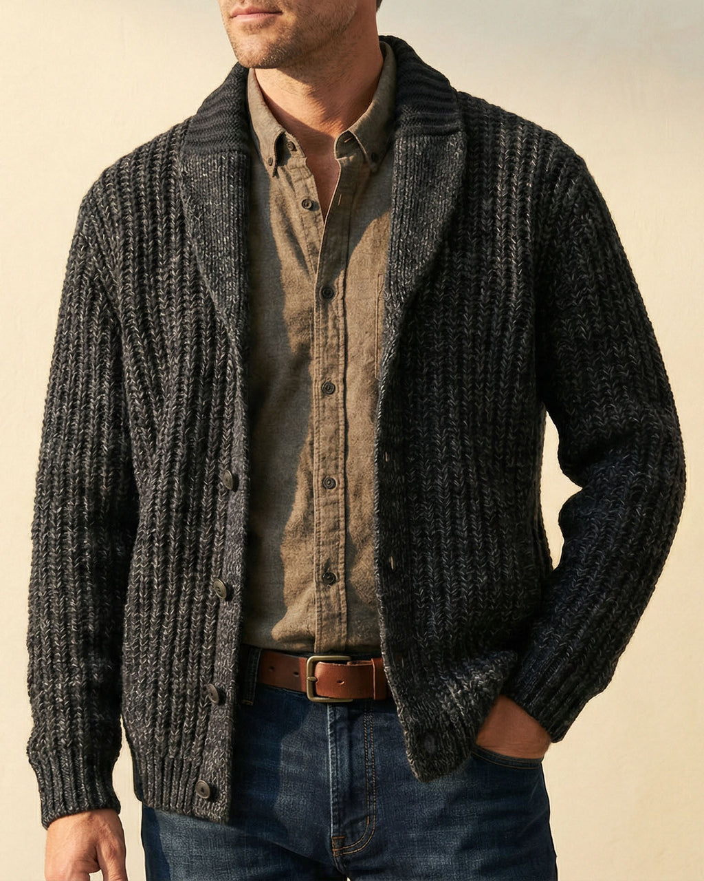 Cardigan Women's Relaxed Fit with Shawl Collar and Button Front - 5 - London-stylehouse.com