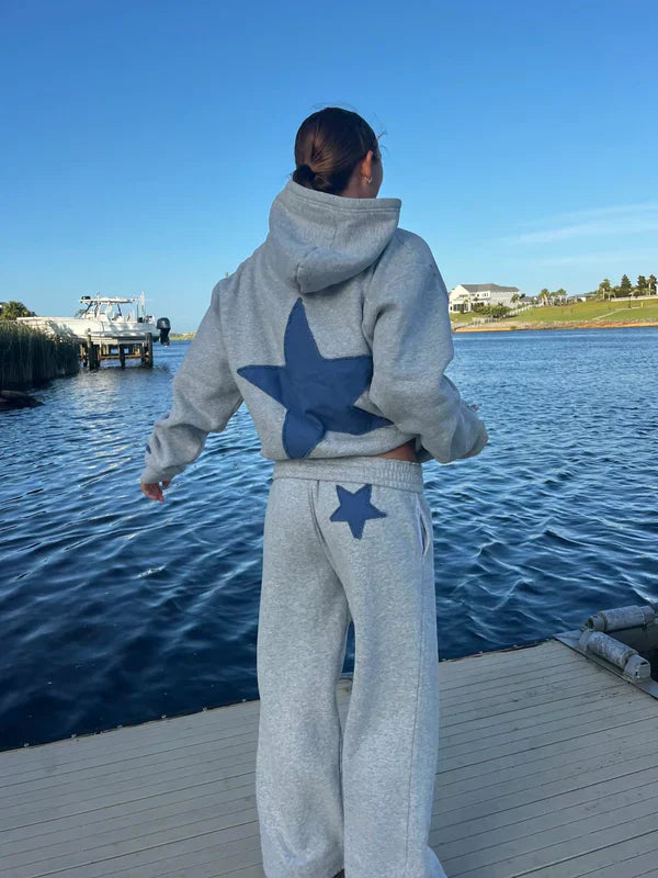 Oversized Women's Star Print Hoodie and Trousers Set with Relaxed Fit - 1 - London-stylehouse.com