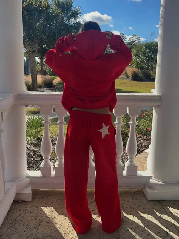 Oversized Women's Star Print Hoodie and Trousers Set with Relaxed Fit - 2 - London-stylehouse.com