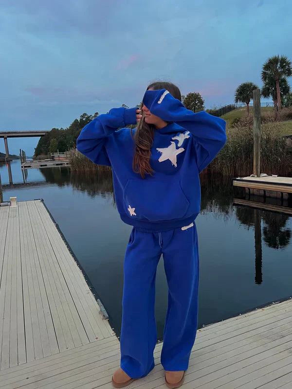 Oversized Women's Star Print Hoodie and Trousers Set with Relaxed Fit - 7 - London-stylehouse.com