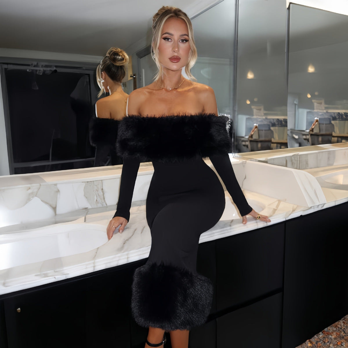 Off-Shoulder Evening Dress for Women with Flattering Fitted Silhouette - 8 - London-stylehouse.com