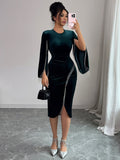 Midi Dress for Women with Elegant Wrap Design and Fringed Sleeves - 1 - London-stylehouse.com