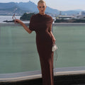 Maxi Dress Women Fitted with Asymmetrical Draping - 1 - London-stylehouse.com