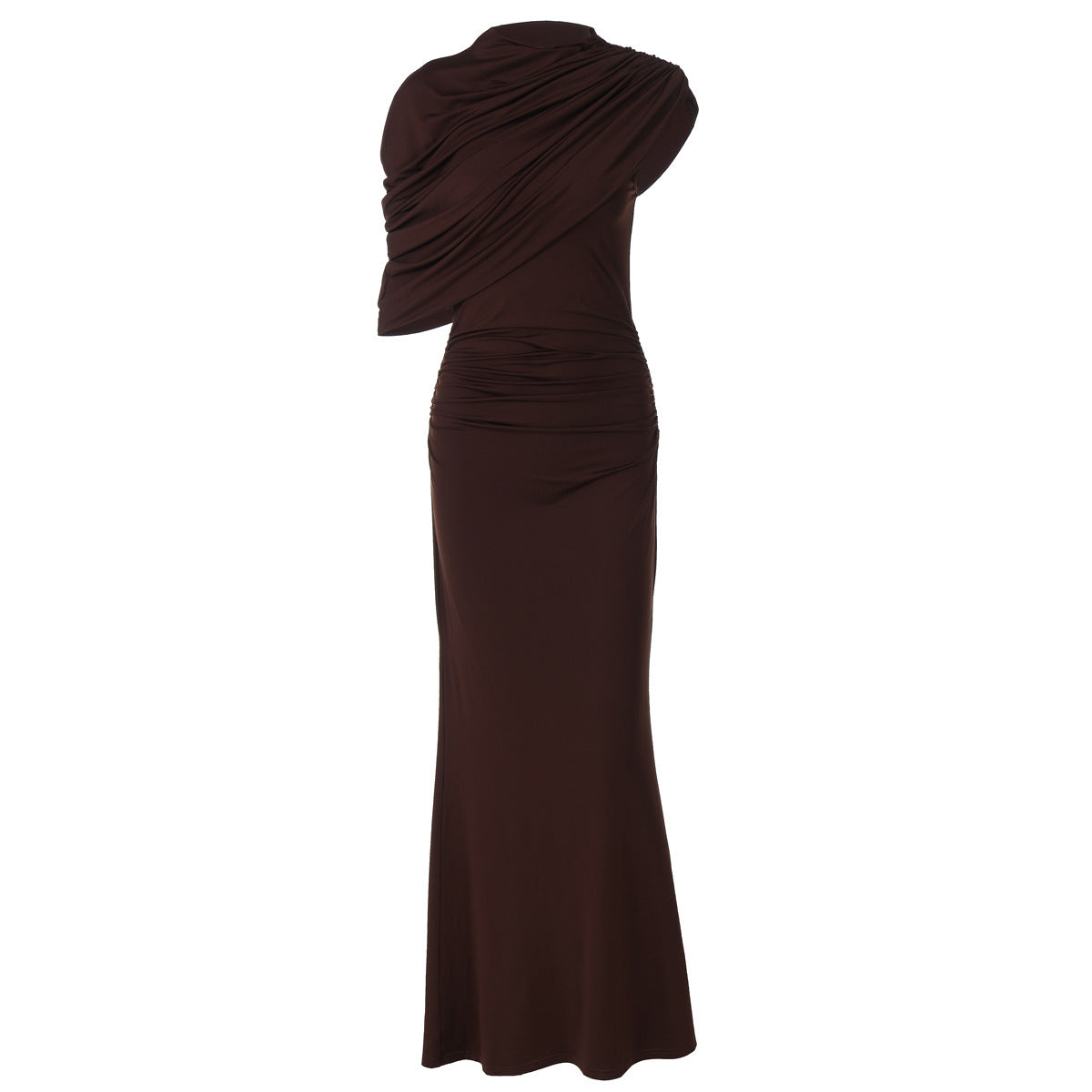 Maxi Dress Women Fitted with Asymmetrical Draping - 7 - London-stylehouse.com