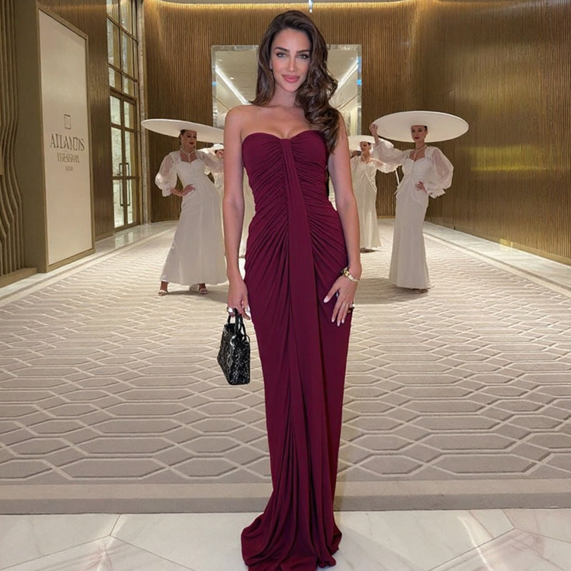 Maxi Dress Women's Strapless with Ruching for a Flattering Fit - 9 - London-stylehouse.com