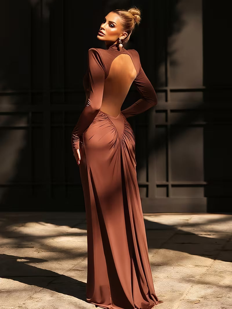 Evening Dress for Women with Cut-Out Waist and Long Sleeves - 6 - London-stylehouse.com