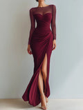 Evening Dress Women with Long Sleeves and Wrap Detail - 1 - London-stylehouse.com