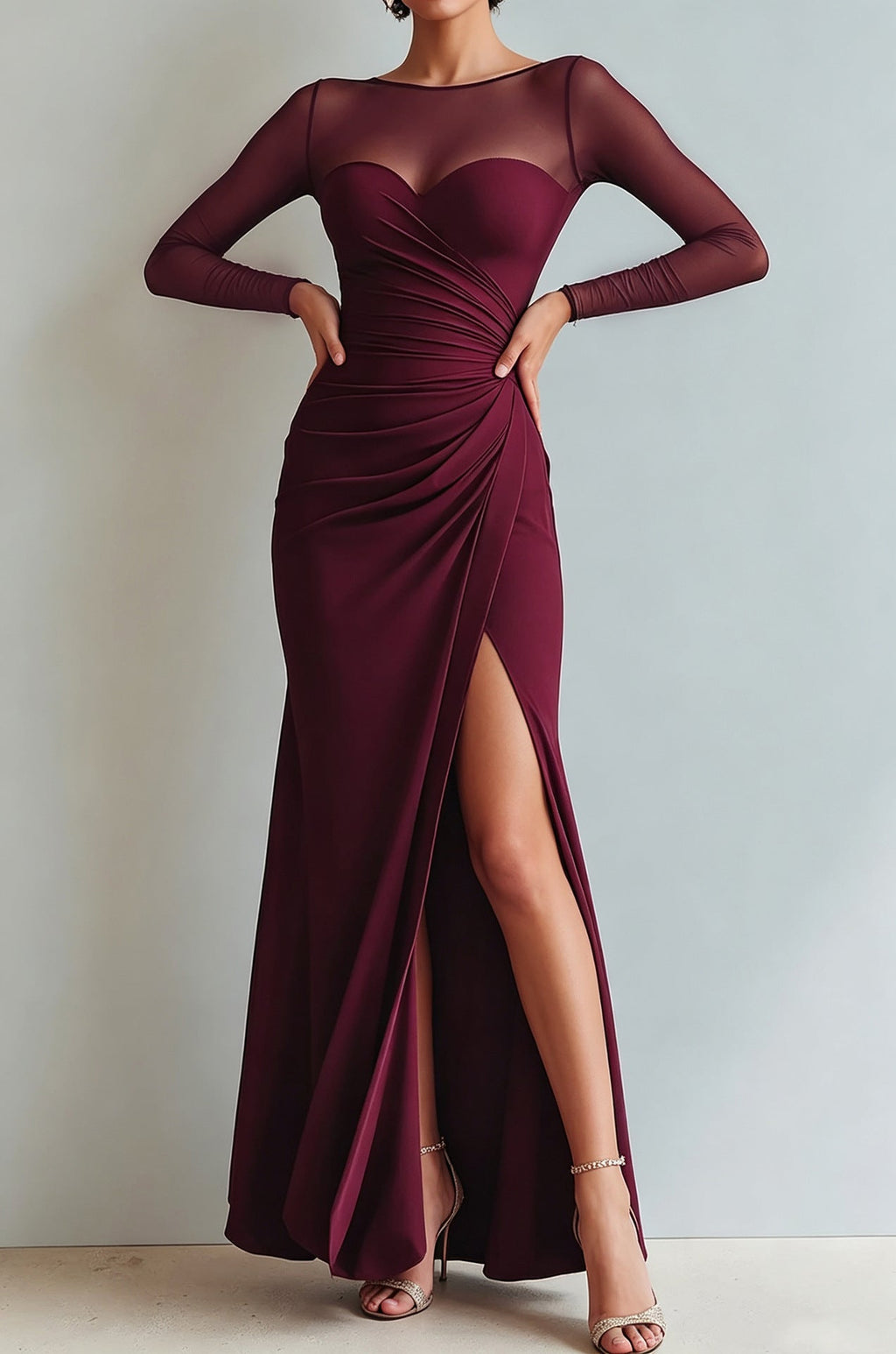Evening Dress Women with Long Sleeves and Wrap Detail - 2 - London-stylehouse.com