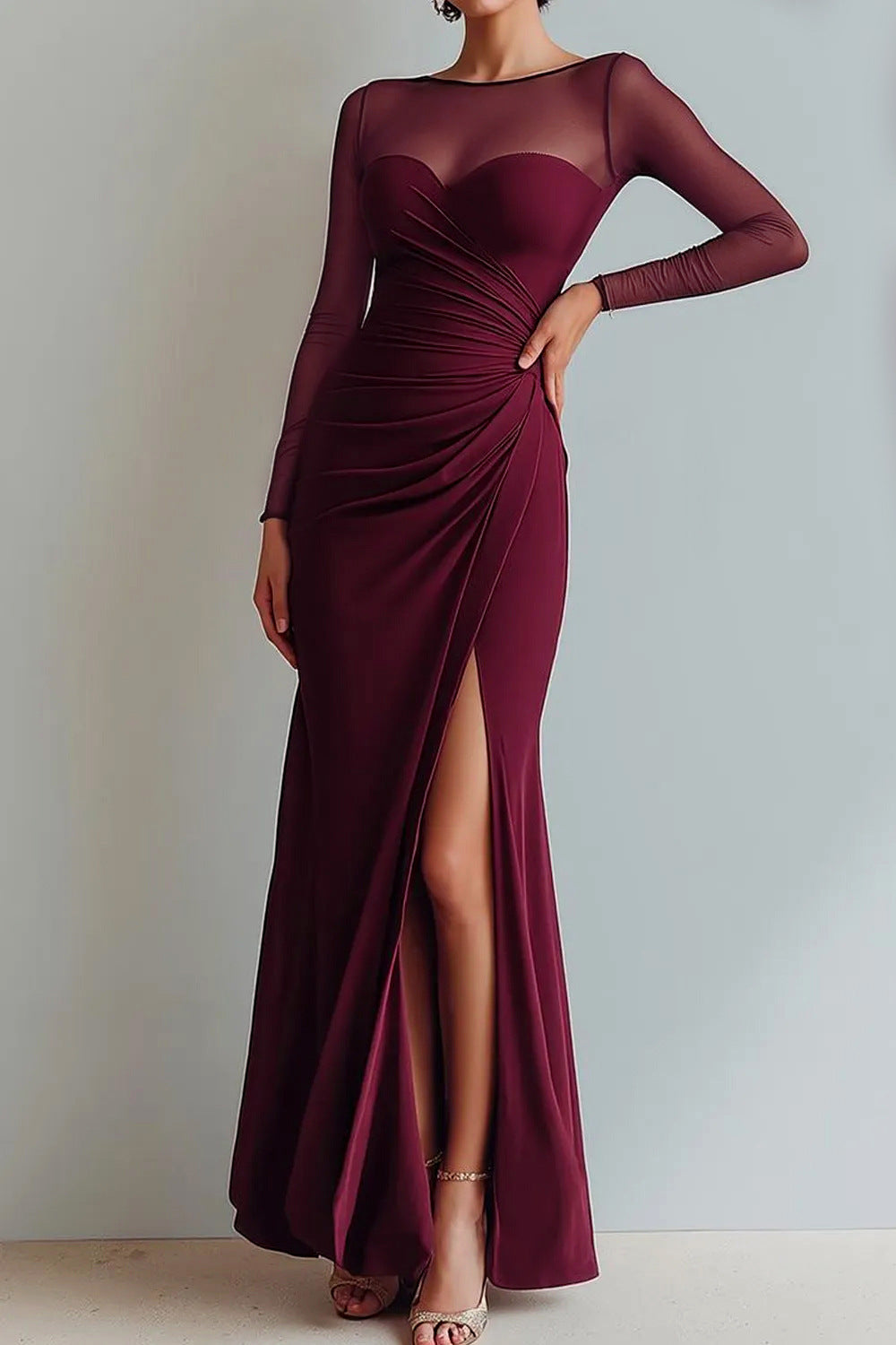 Evening Dress Women with Long Sleeves and Wrap Detail - 3 - London-stylehouse.com