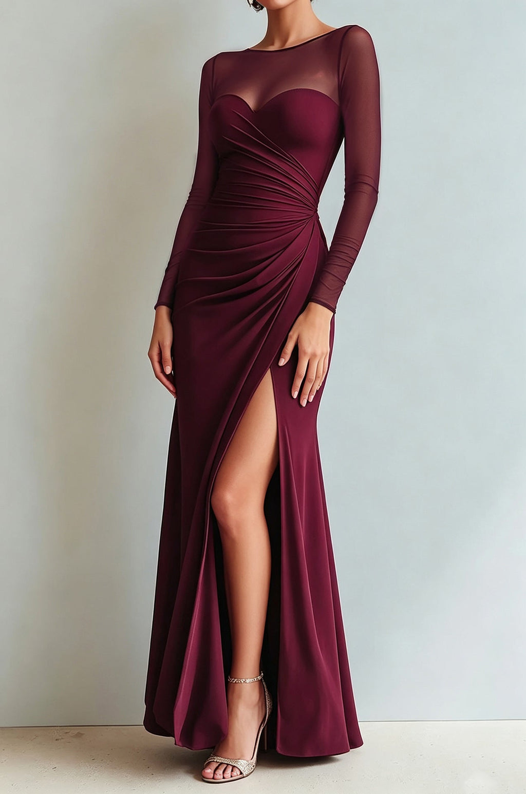 Evening Dress Women with Long Sleeves and Wrap Detail - 4 - London-stylehouse.com