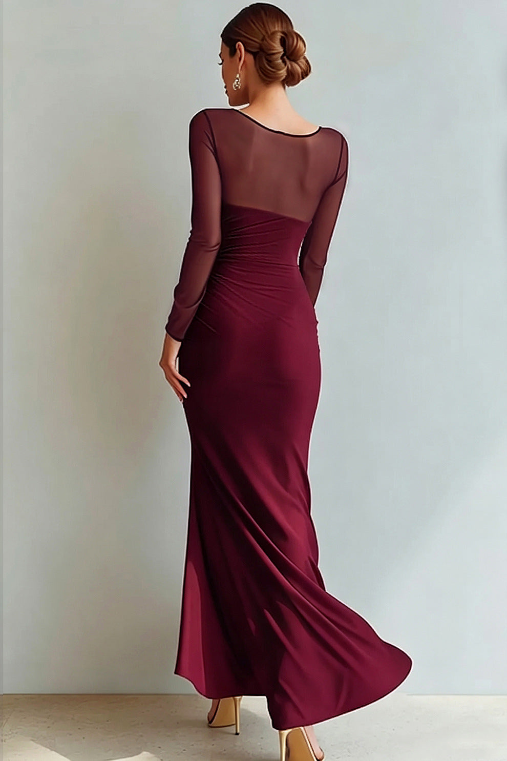 Evening Dress Women with Long Sleeves and Wrap Detail - 5 - London-stylehouse.com