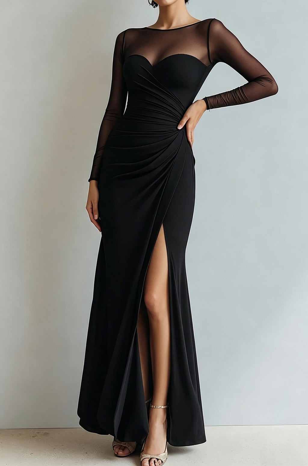Evening Dress Women with Long Sleeves and Wrap Detail - 9 - London-stylehouse.com