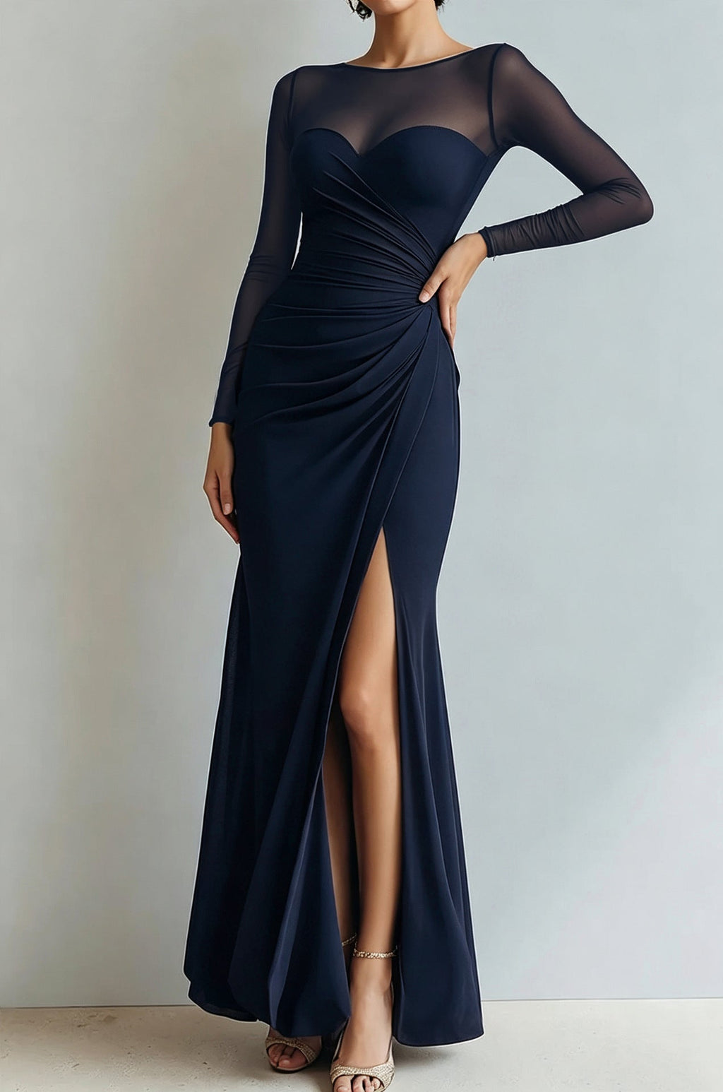 Evening Dress Women with Long Sleeves and Wrap Detail - 14 - London-stylehouse.com