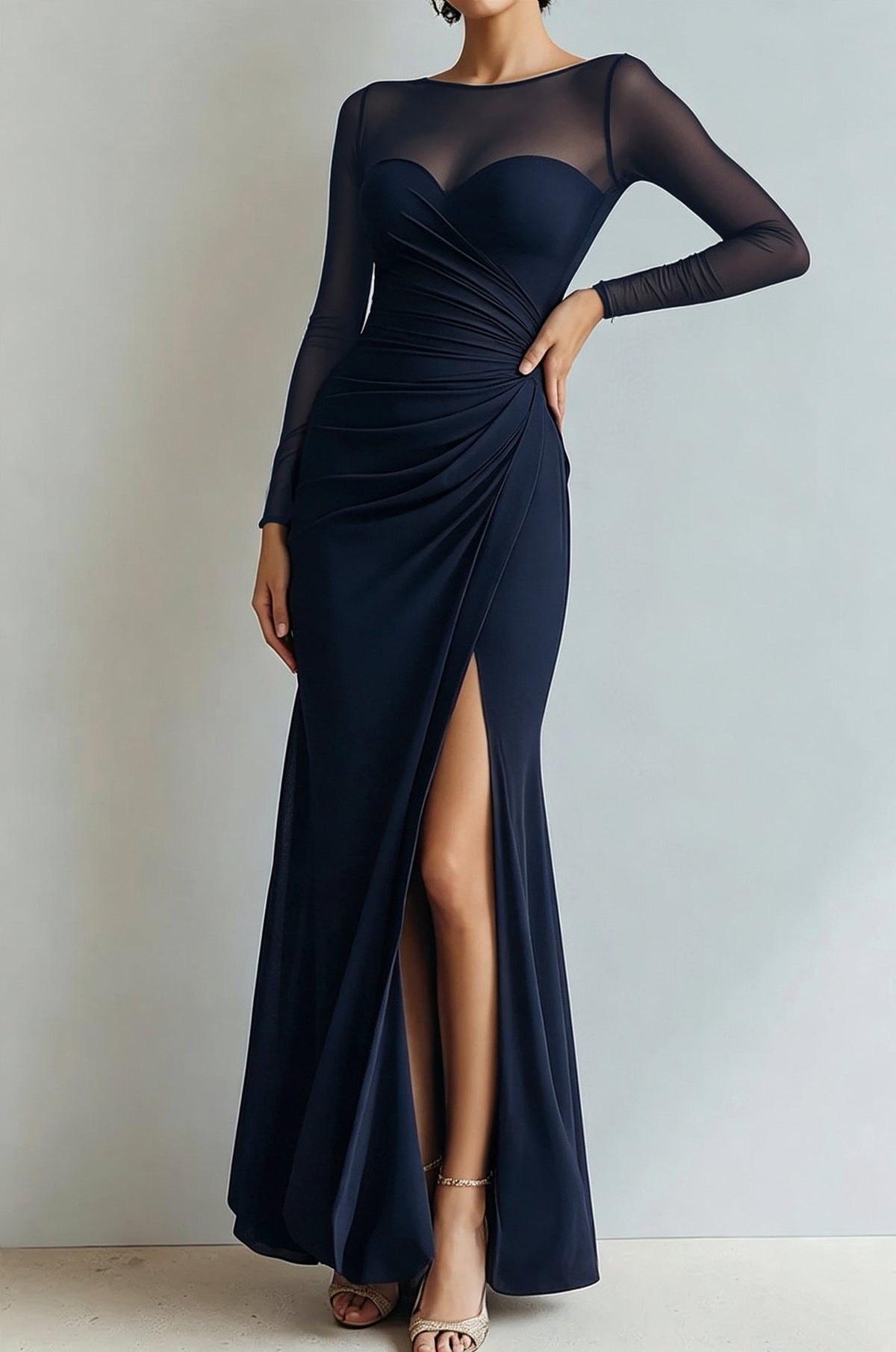 Evening Dress Women with Long Sleeves and Wrap Detail - 14 - London-stylehouse.com