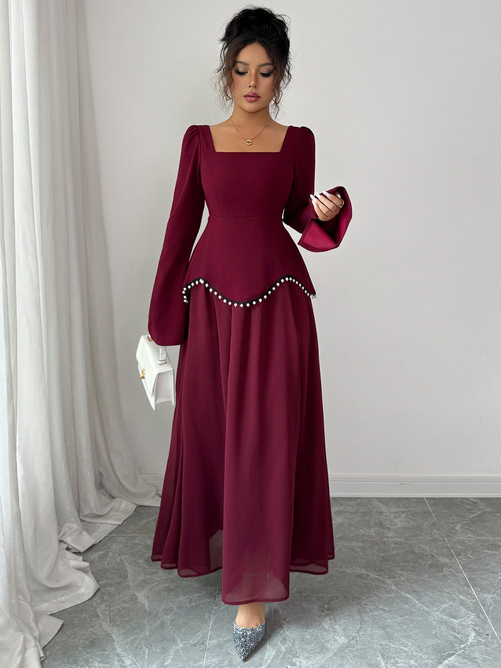 Maxi Dress for Women with Flared Silhouette and Square Neck - 3 - London-stylehouse.com