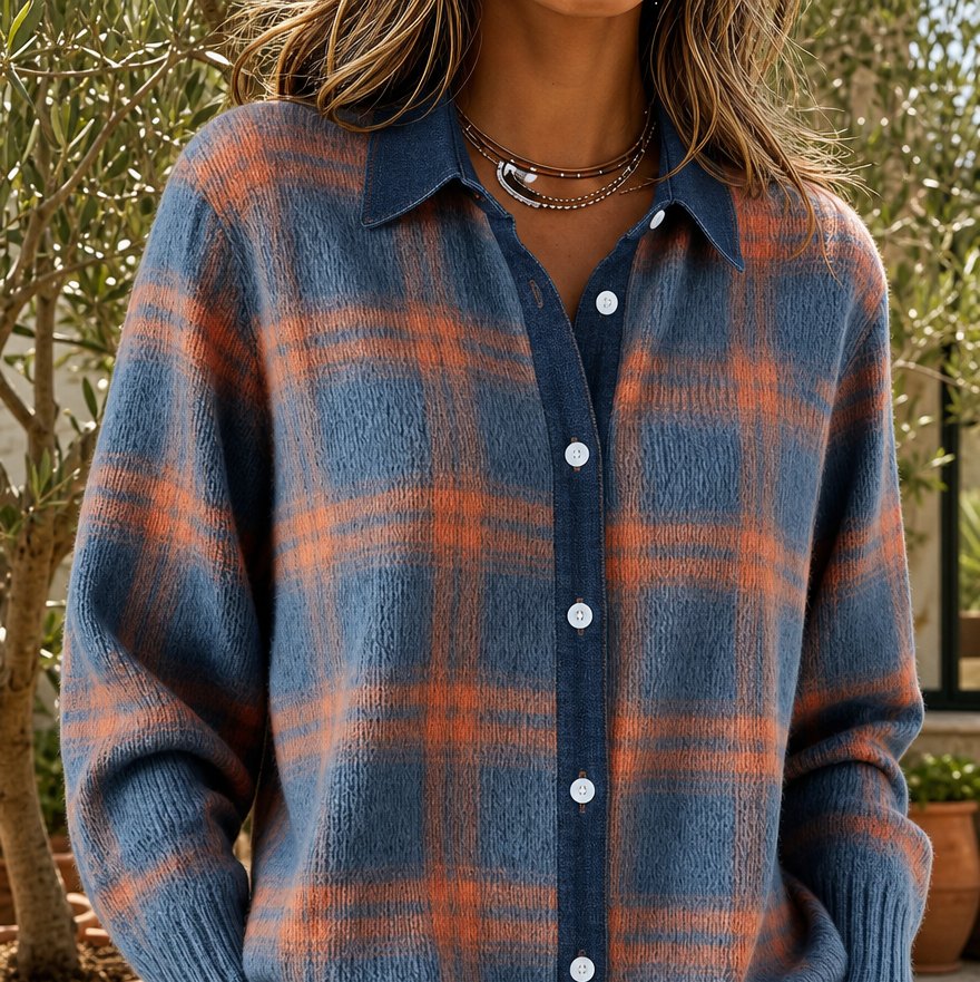 Checked Blouse Women’s Long Sleeve with Classic Collar and Relaxed Fit - 1 - London-stylehouse.com