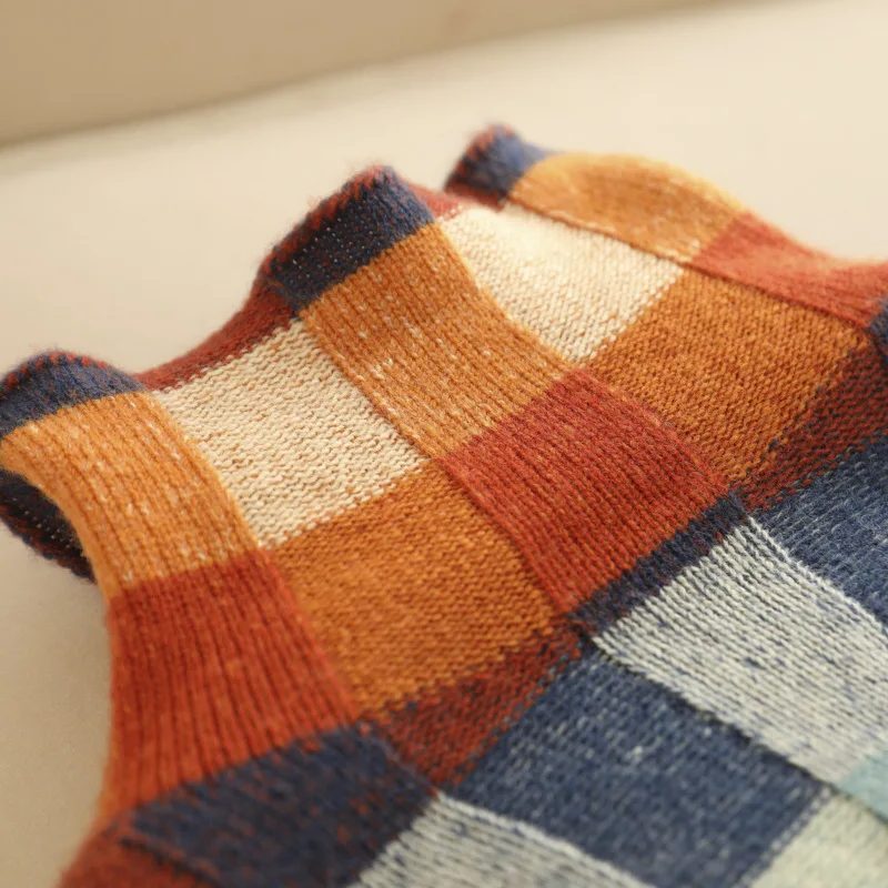 Colourful Checkered Pullover for Women with Stand-Up Collar - 4 - London-stylehouse.com