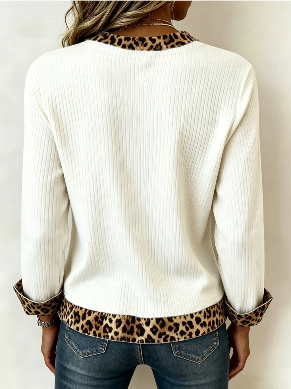 Women's V-Neck Blouse with Bold Leopard Print Accents - 3 - London-stylehouse.com