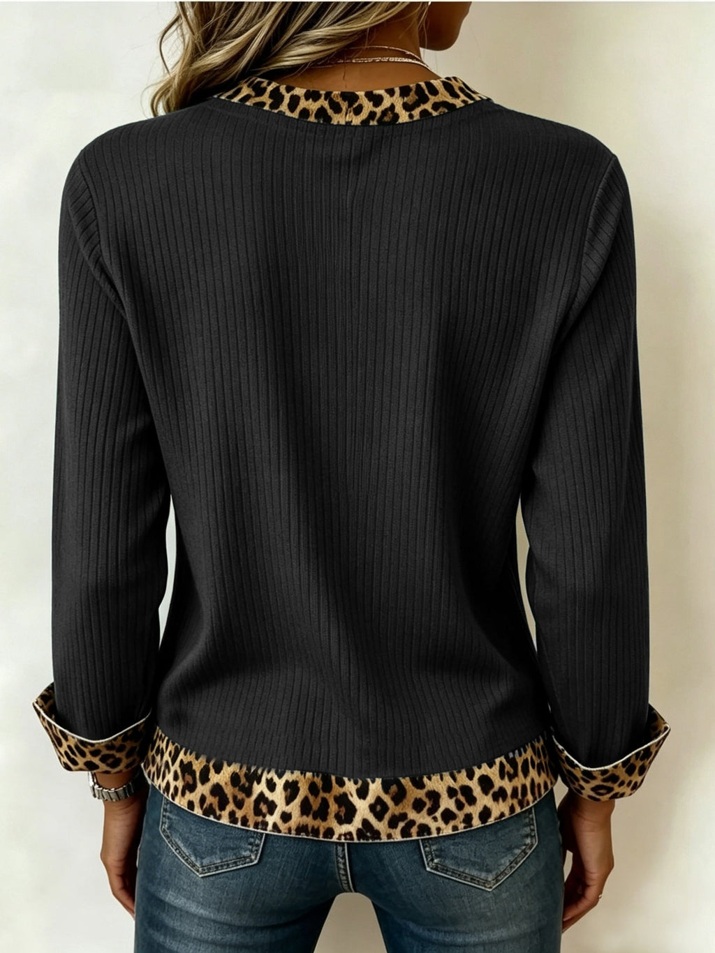 Women's V-Neck Blouse with Bold Leopard Print Accents - 9 - London-stylehouse.com