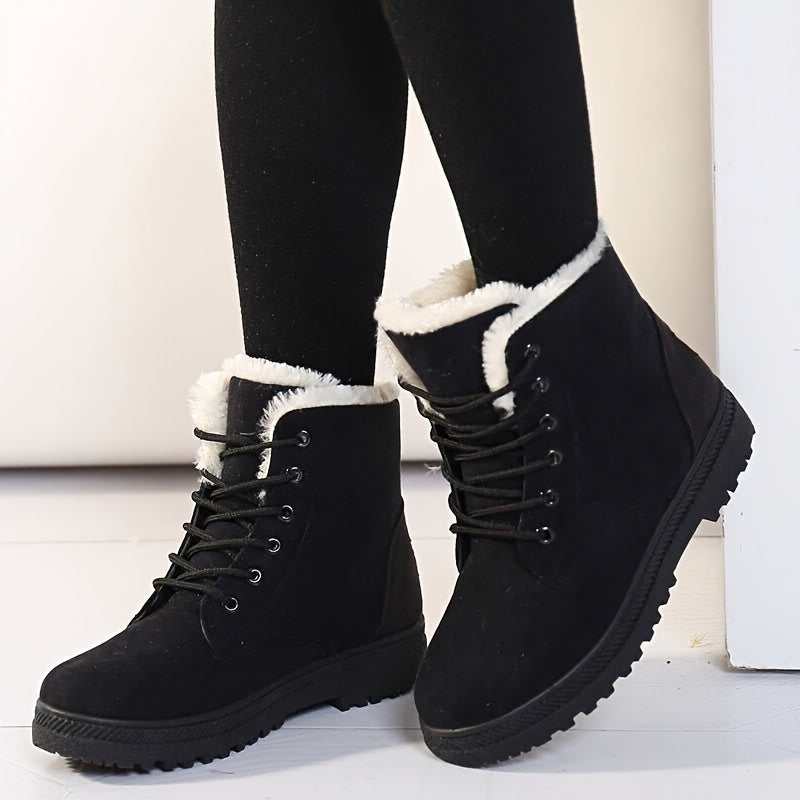 Women's Ankle Boots with Lacing and Faux Fur Trim - 1 - London-stylehouse.com