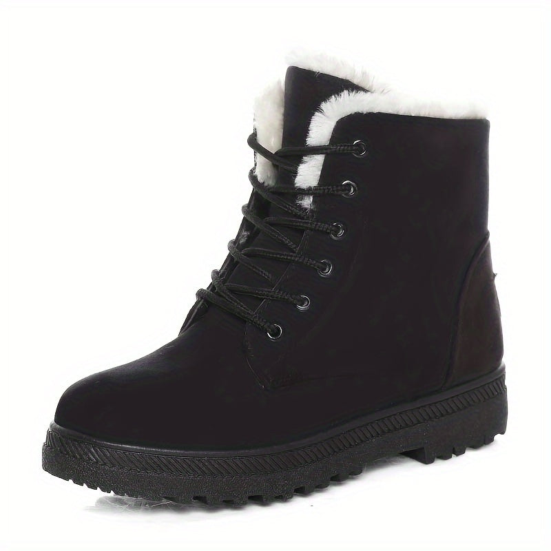 Women's Ankle Boots with Lacing and Faux Fur Trim - 5 - London-stylehouse.com